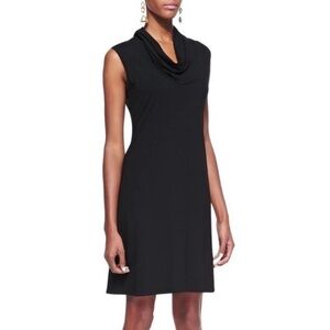 NWT Eileen Fisher Black Cowl Neck Sleeveless Mini Jersey Knit Dress
